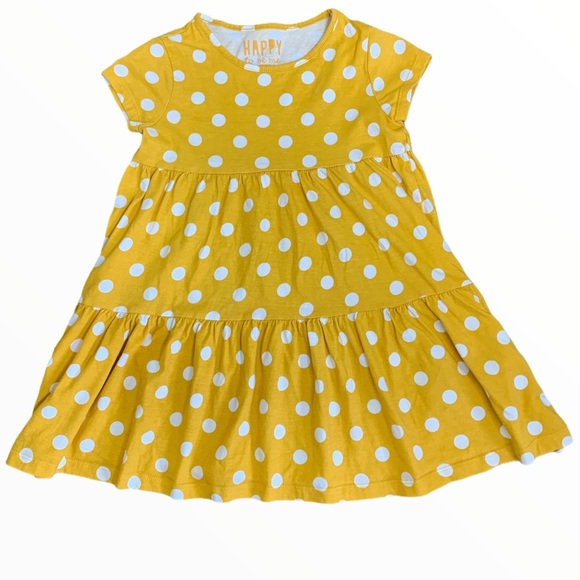 FLORENCE & FRED Large Polka Dot Dress With Ruched Waist Mustard Yellow Girl 5-6Y - Picture 1 of 8